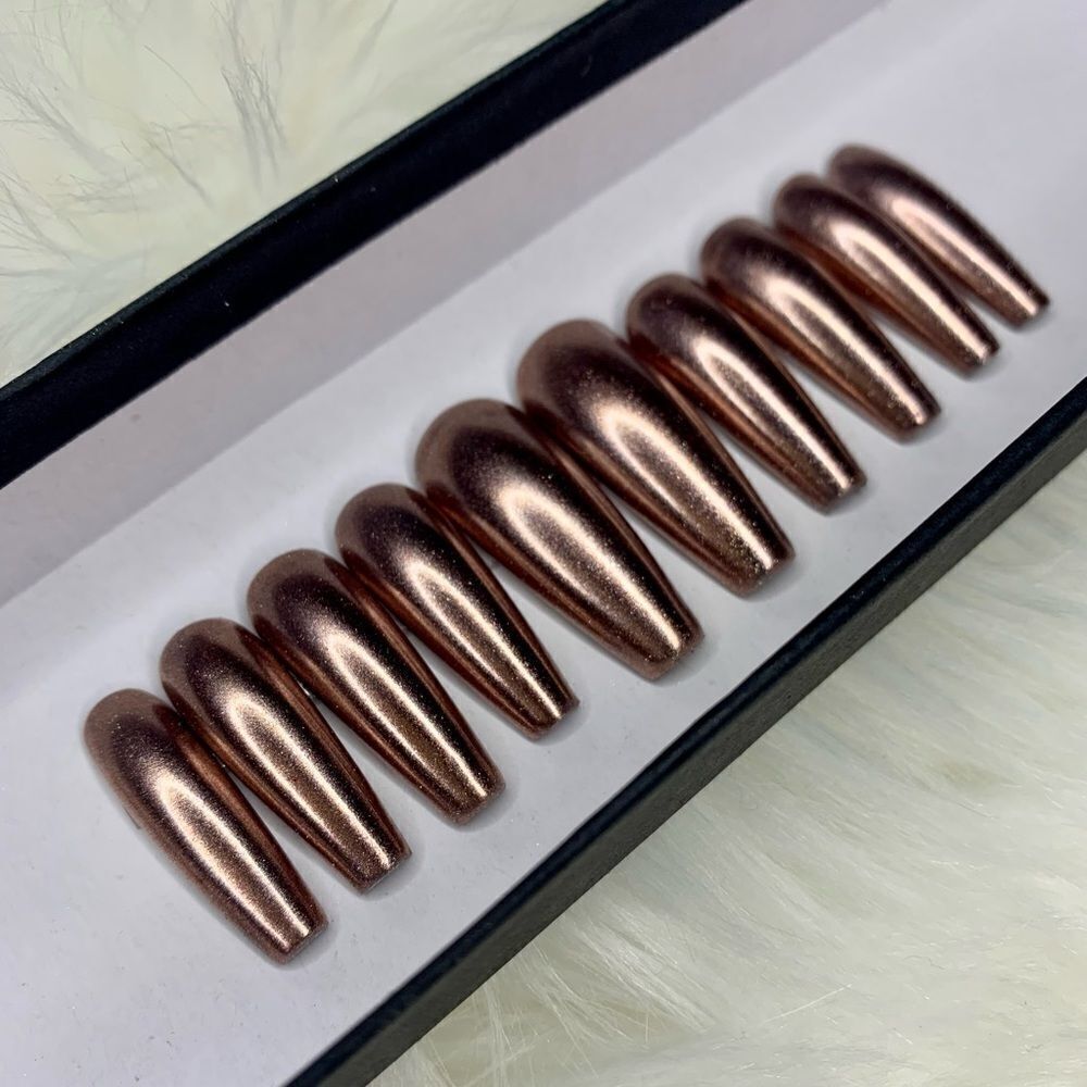 Rose Gold Chrome Custom Press On Nails | High Quality Nails | Handmade - Picture 2 of 12